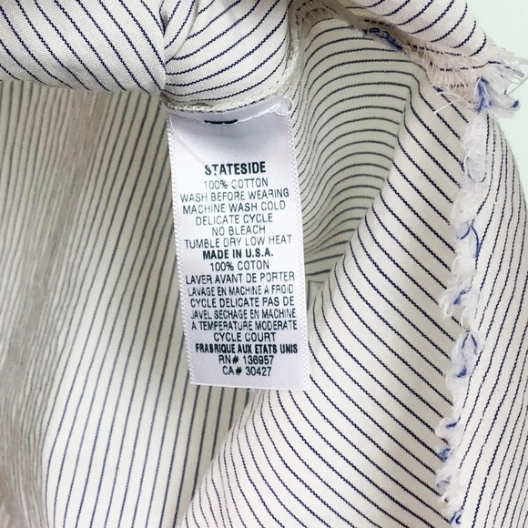 NWT Stateside Classic Cotton Poplin Button Down Shirt in Skinny Blue Stripe - Picture 7 of 7